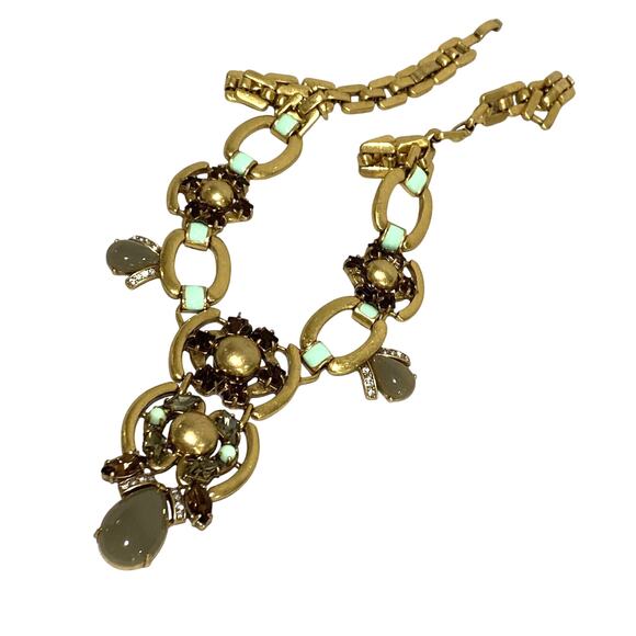 Stella & Dot Livvy Bib Necklace Runway Drama Statement Gold Chain & Sage Stones - Picture 11 of 11